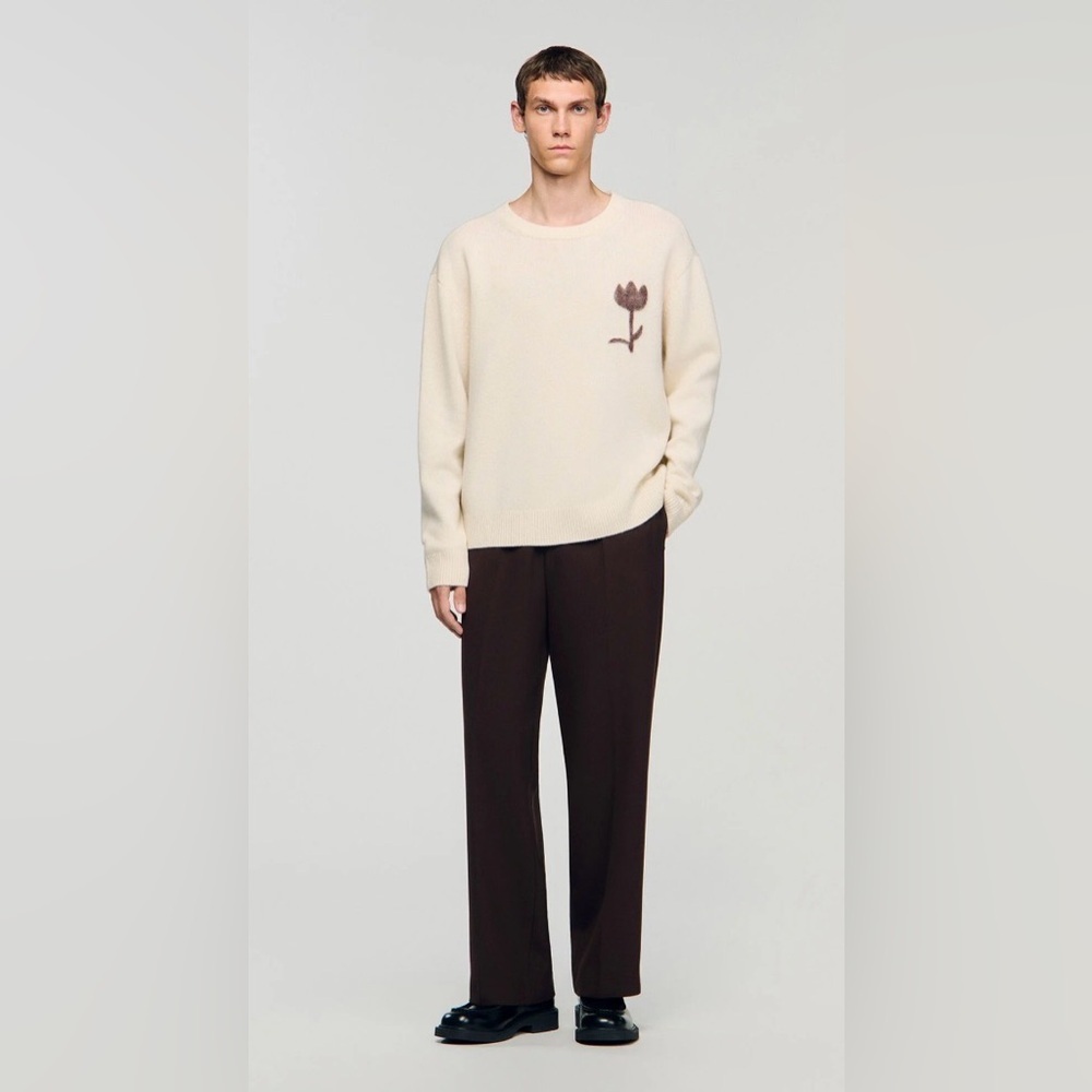 Sandro Men's WOOL SWEATER WITH FLOWER DETAIL XL